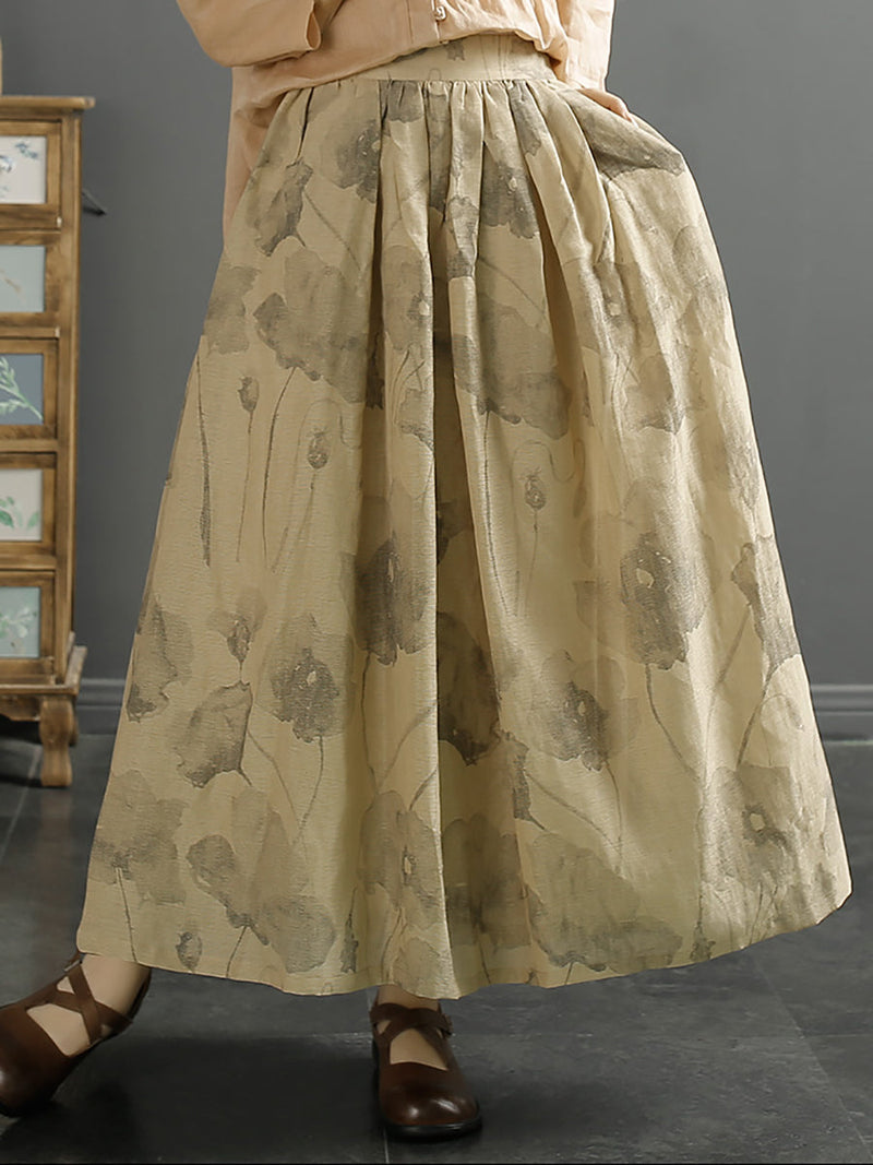 Summer Ink-print Shirred Loose Skirt Kl1027