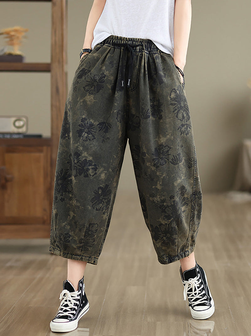 Summer Flower Denim Harem Pants Ll034