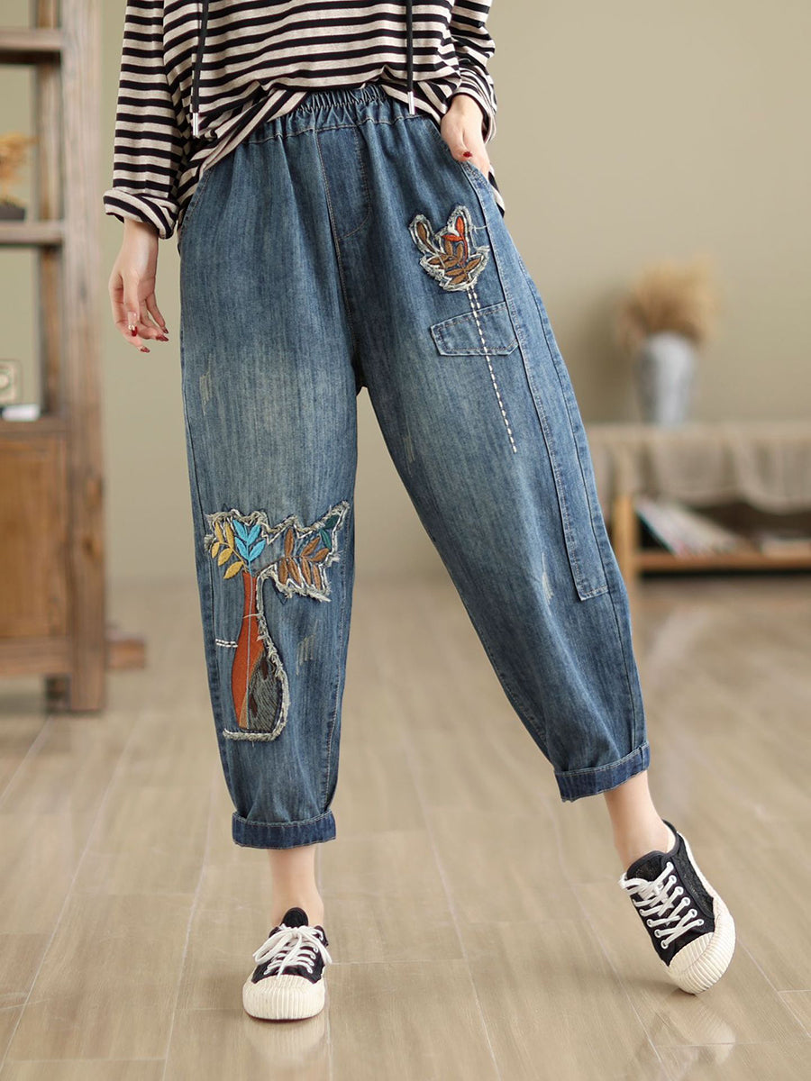 Summer Patch Spliced Denim Harem Pants Cv1044