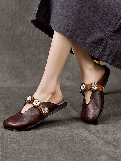 Summer Flower Leather Slippers Sc1011