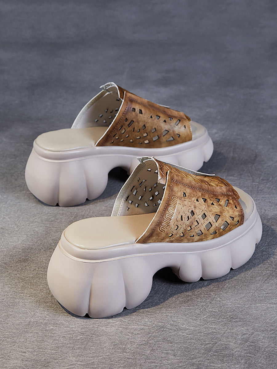 Summer Leather Spliced Platfrom Slippers Cv1033