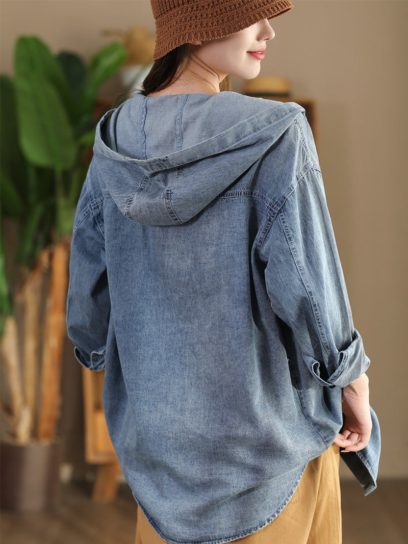 Autumn Pocket Denim Hooded Coat At1026