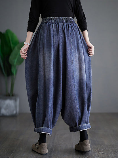 Summer Denim Patch Spliced Harem Pants Fd031
