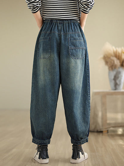 Pockets Washed Denim Harem Pants At1003