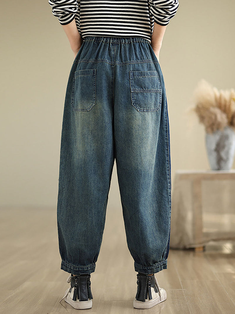Pockets Washed Denim Harem Pants At1003