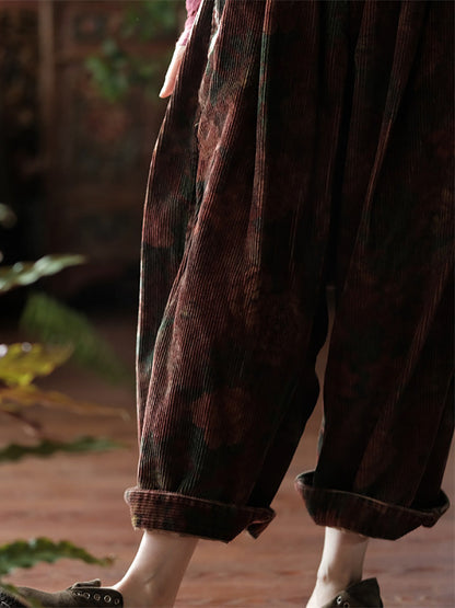 Spring Flower Croduroy Wide-leg Pants At1079