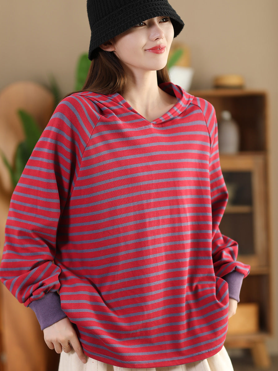 Autumn Stripe Colorblock Hooded Sweatshirt Ai1025