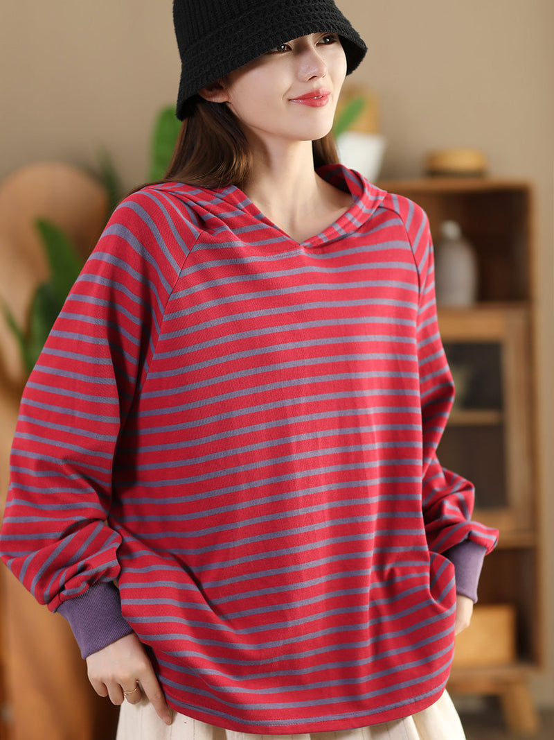Autumn Stripe Colorblock Hooded Sweatshirt Ai1025
