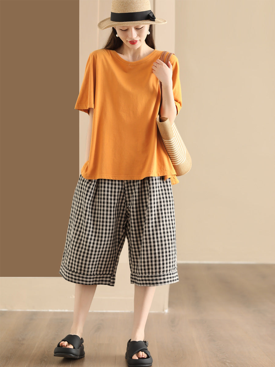 Summer Plaid Linen Wide-leg Pants Pp1028