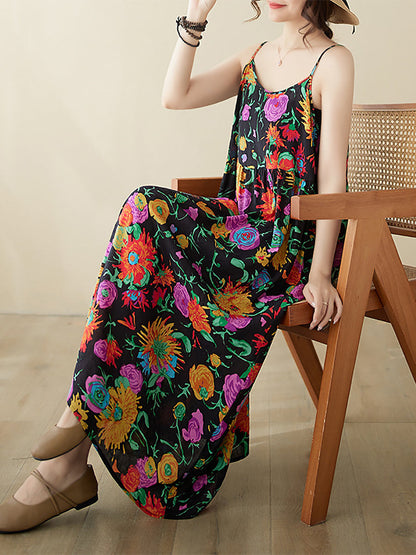 Artsy Summer Flower Loose Vest Dress Pa1020