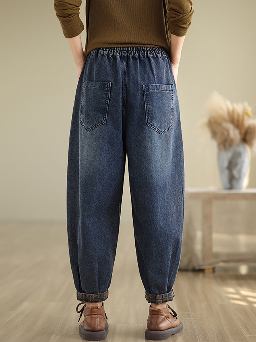 Autumn Artsy Butterfly Embroidery Denim Harem Pants Ai1078