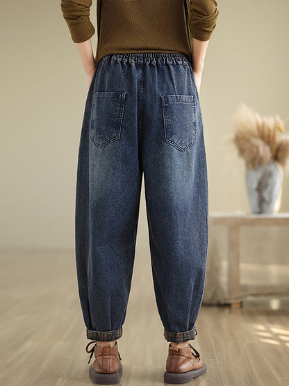 Autumn Artsy Butterfly Embroidery Denim Harem Pants Ai1078