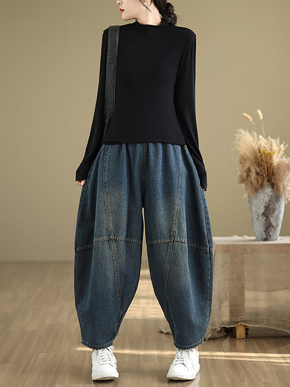 Autumn Denim Spliced Harem Pants Qu027