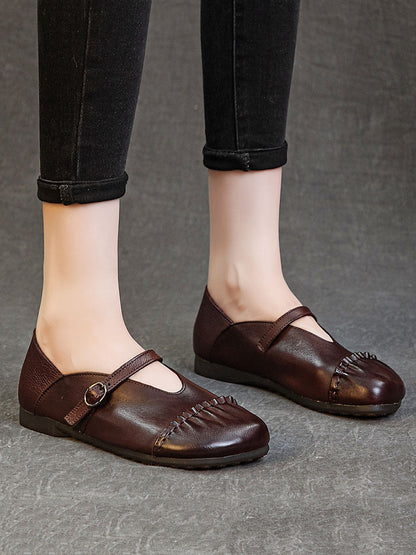 Genuine Leather Spliced Low Heel Shoes As1003
