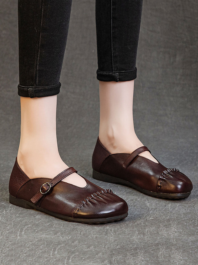 Genuine Leather Spliced Low Heel Shoes As1003