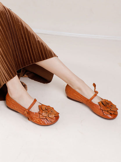 Summer Artsy Flower Leather Flat Shoes Aa1005