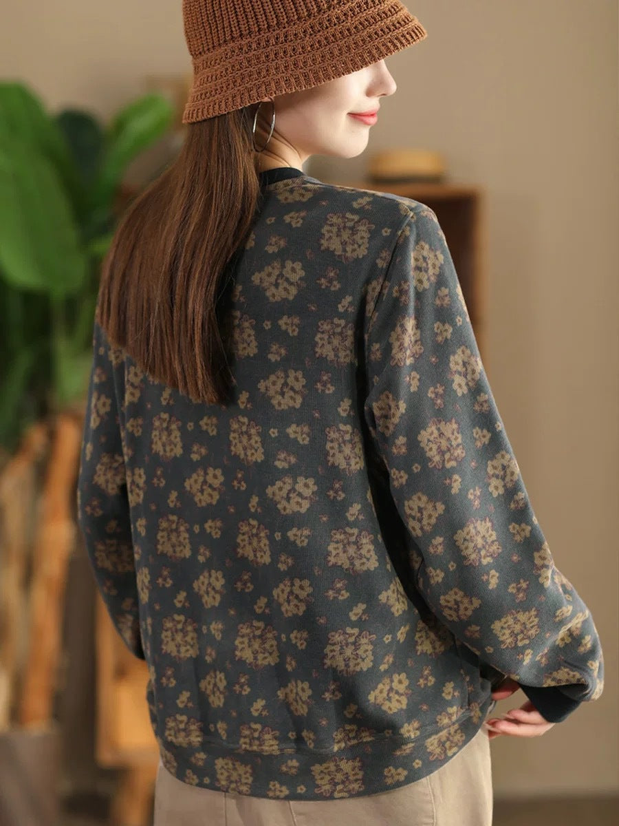 Flower Colorblock Button Cotton Coat At1027