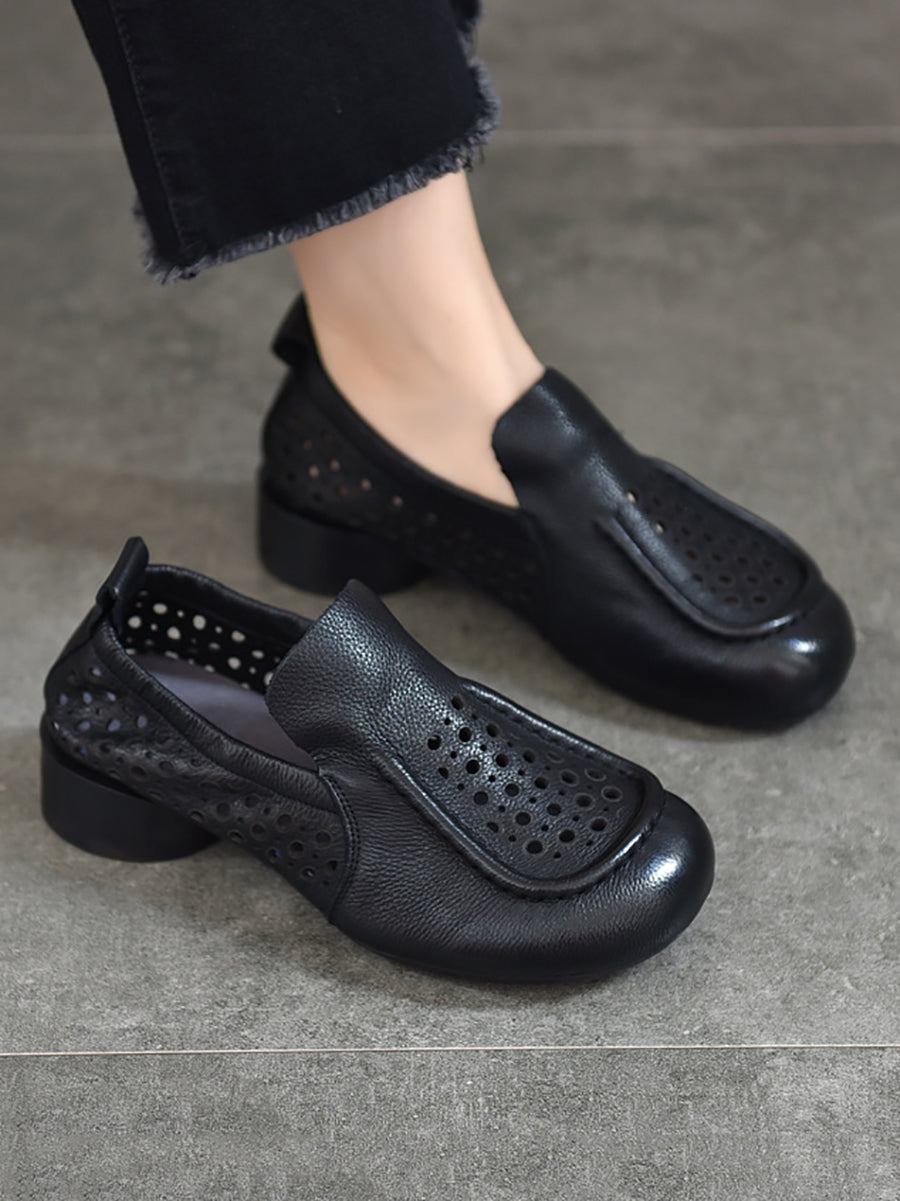 Summer Cutout Leather Low Heel Shoes Kl1023