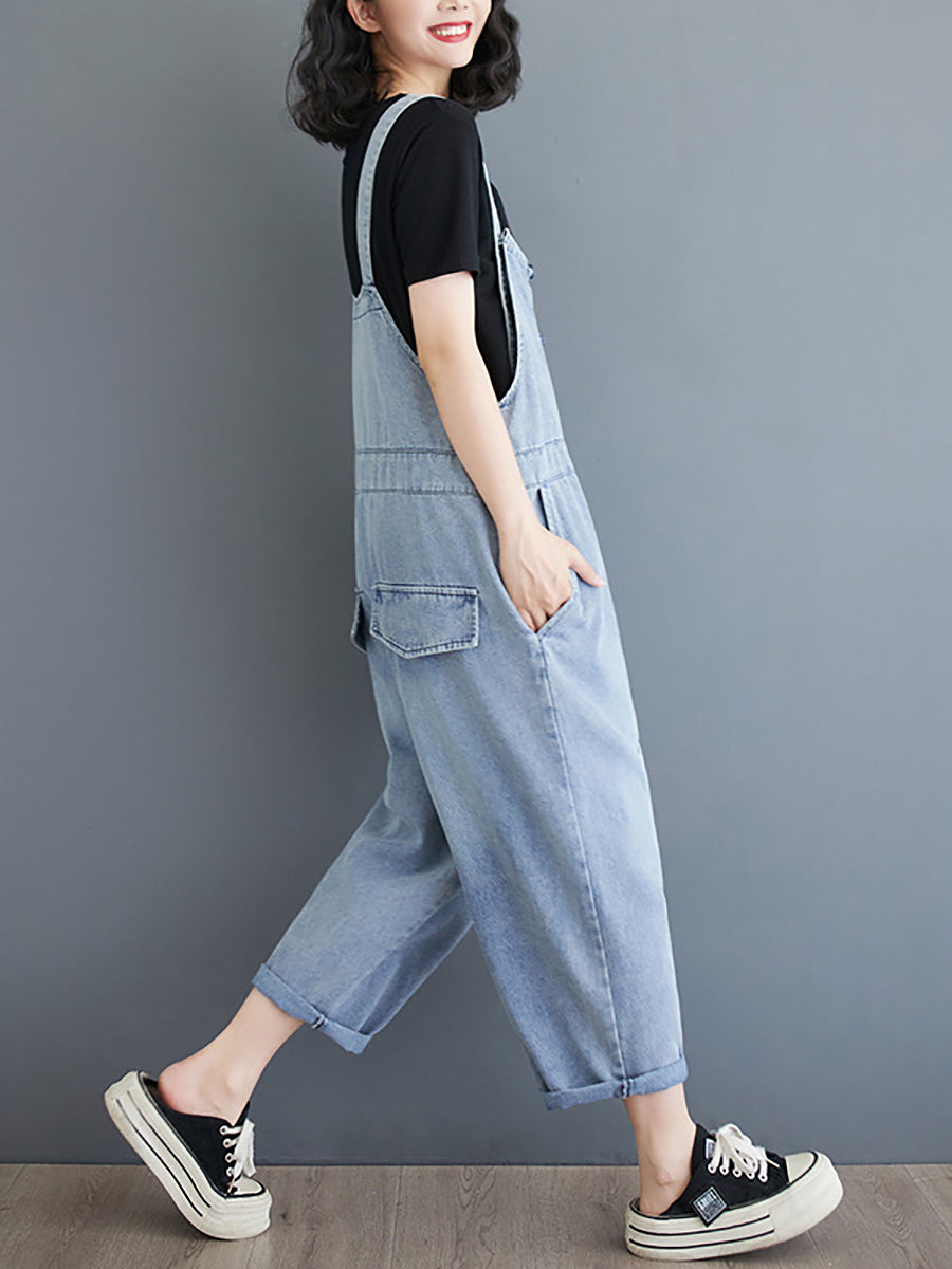 Summer Denim Shirred Jumpsuits At1032