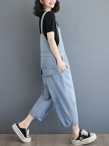 Summer Denim Shirred Jumpsuits At1032