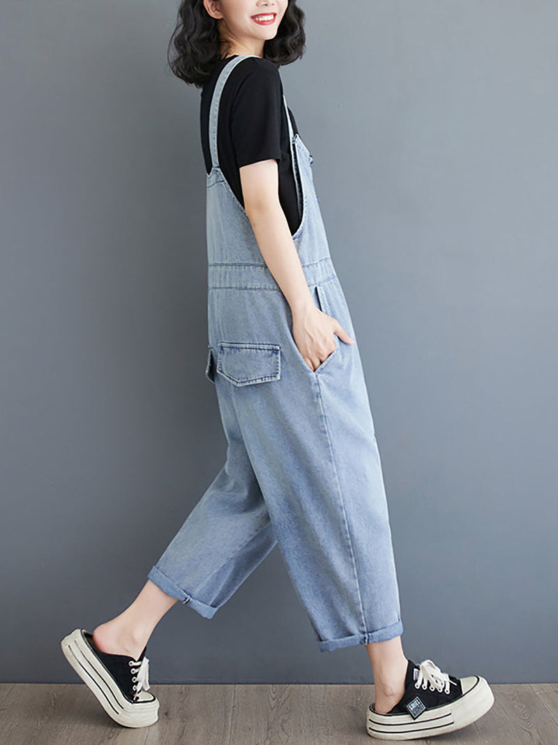 Summer Denim Shirred Jumpsuits At1032