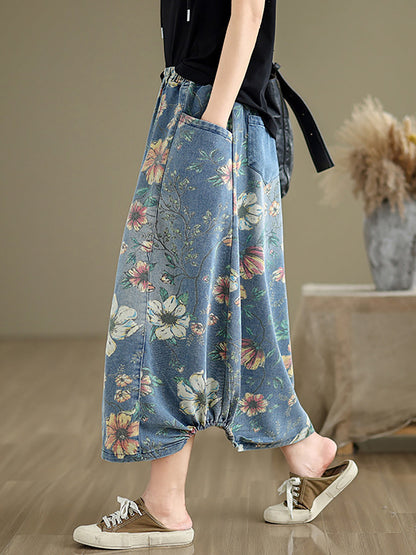 Summer Flower Spliced Denim Skirt Xx1027