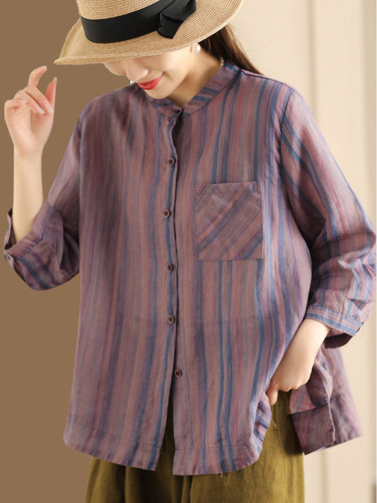Spring Stripe Button-up Blouse Co1007