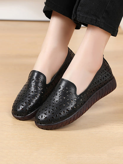 Summer Leather Cutout Flat Soft Shoes Ui1027