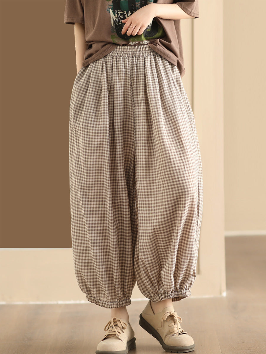 Summer Plaid Cotton Harem Pants Zz1046