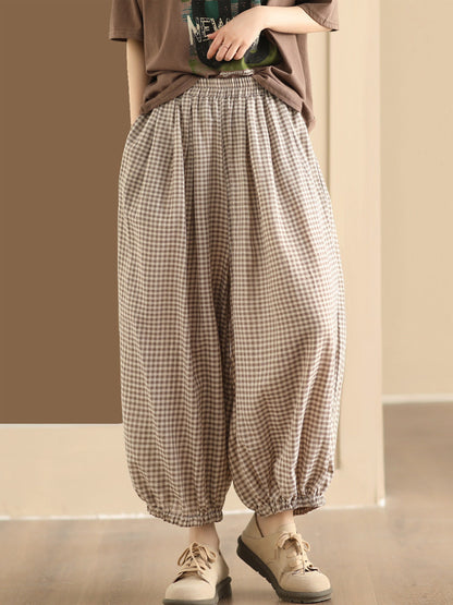 Summer Plaid Cotton Harem Pants Bn1021