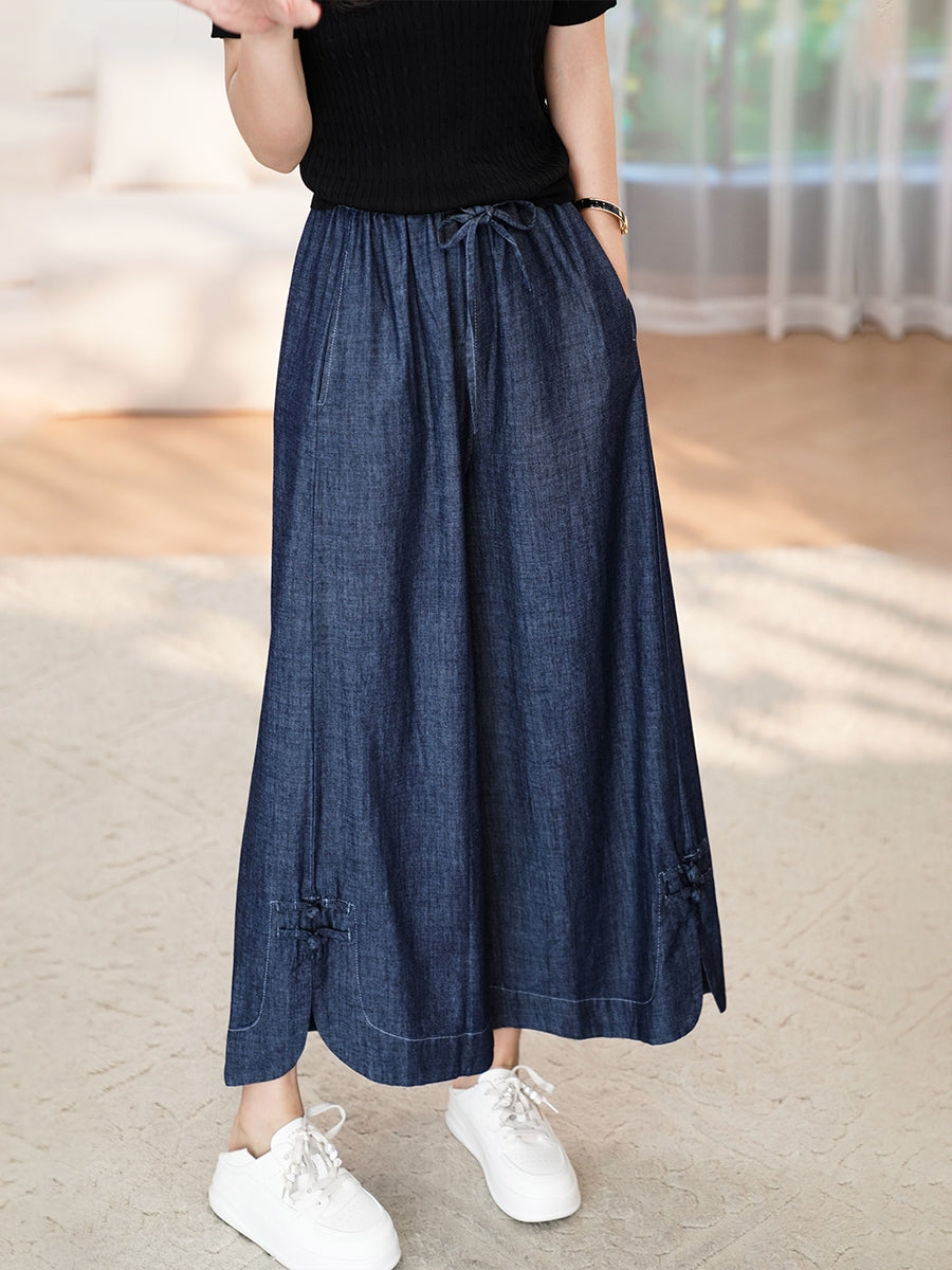 Summer Buckle Wide-leg Denim Pants Cx031