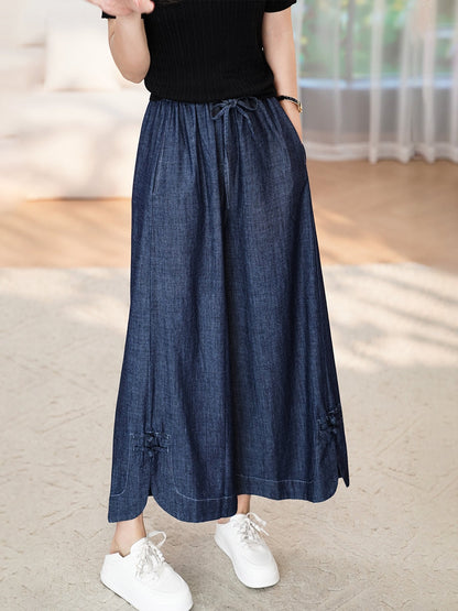 Summer Buckle Wide-leg Denim Pants Cx031