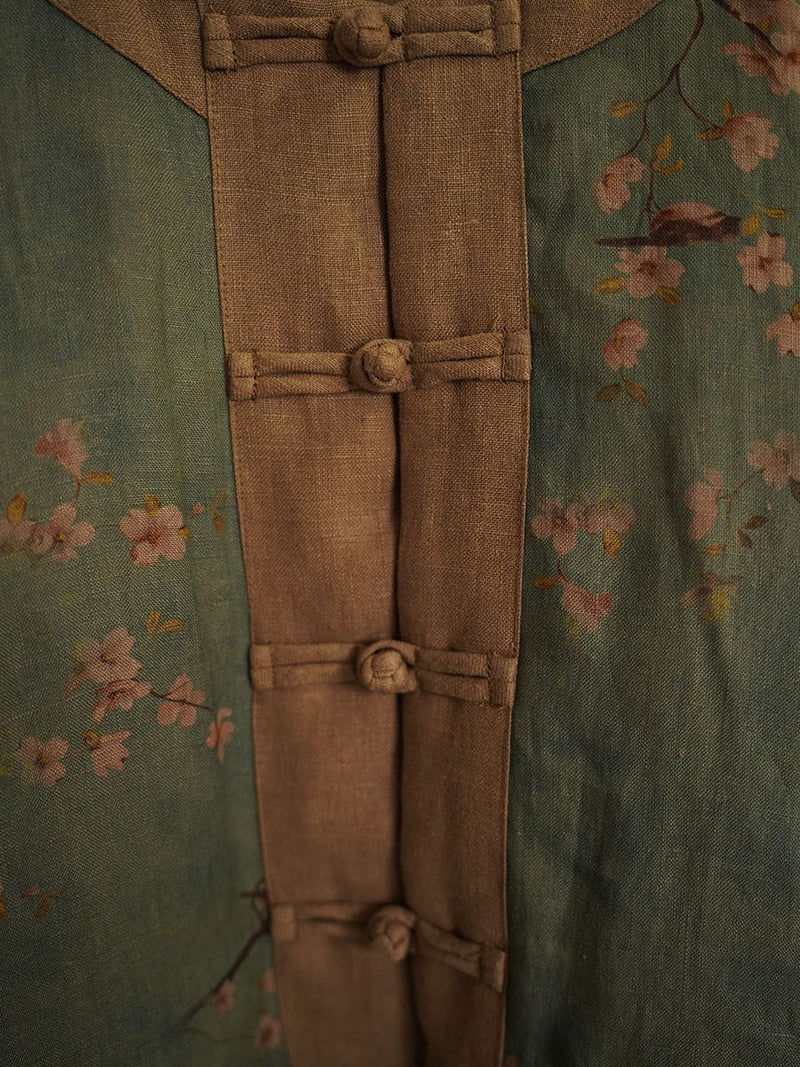 Autumn Colorblock Flower Linen Short Coat Ah1045
