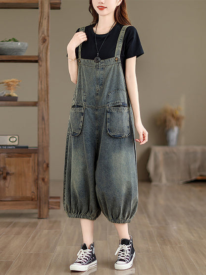 Retro Summer Pocket Denim Jumpsuits Fg1035