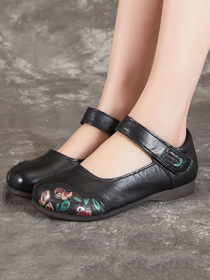Summer Flower Spliced Leather Shoes Xx1052