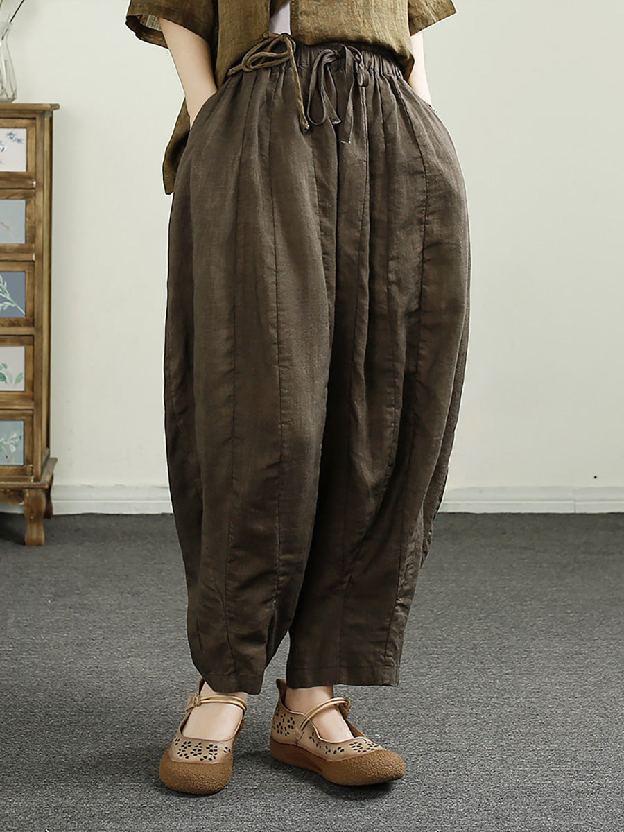 Summer Retro Spliced Harem Linen Pants Cx010