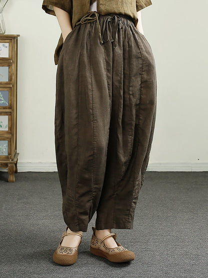 Summer Retro Spliced Harem Linen Pants Cx010