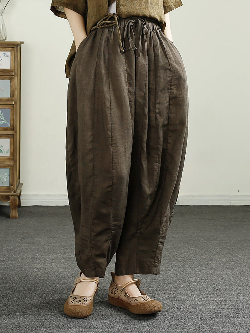 Summer Retro Spliced Harem Linen Pants Cx010
