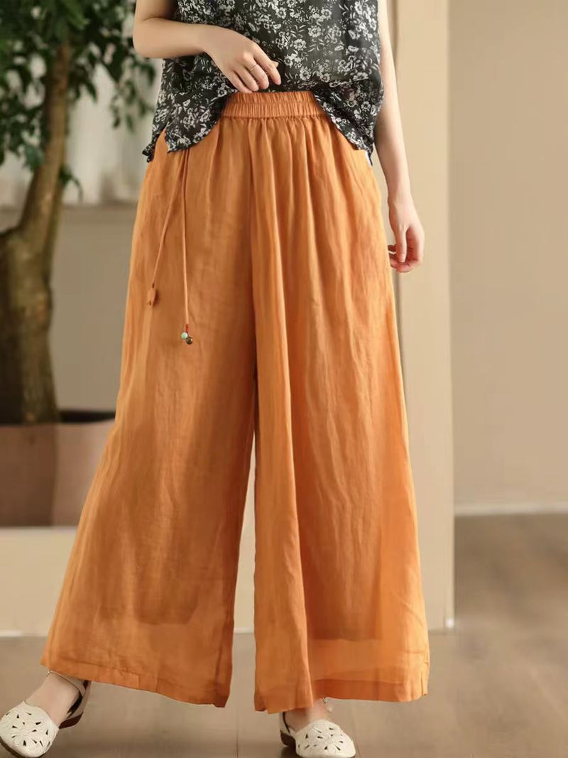 Summer Dual-layer Wide-leg Ramie Pants Fd049