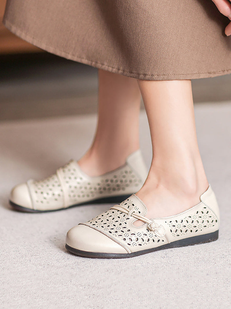 Summer Leather Cutout Soft Flat Shoes Zz1002