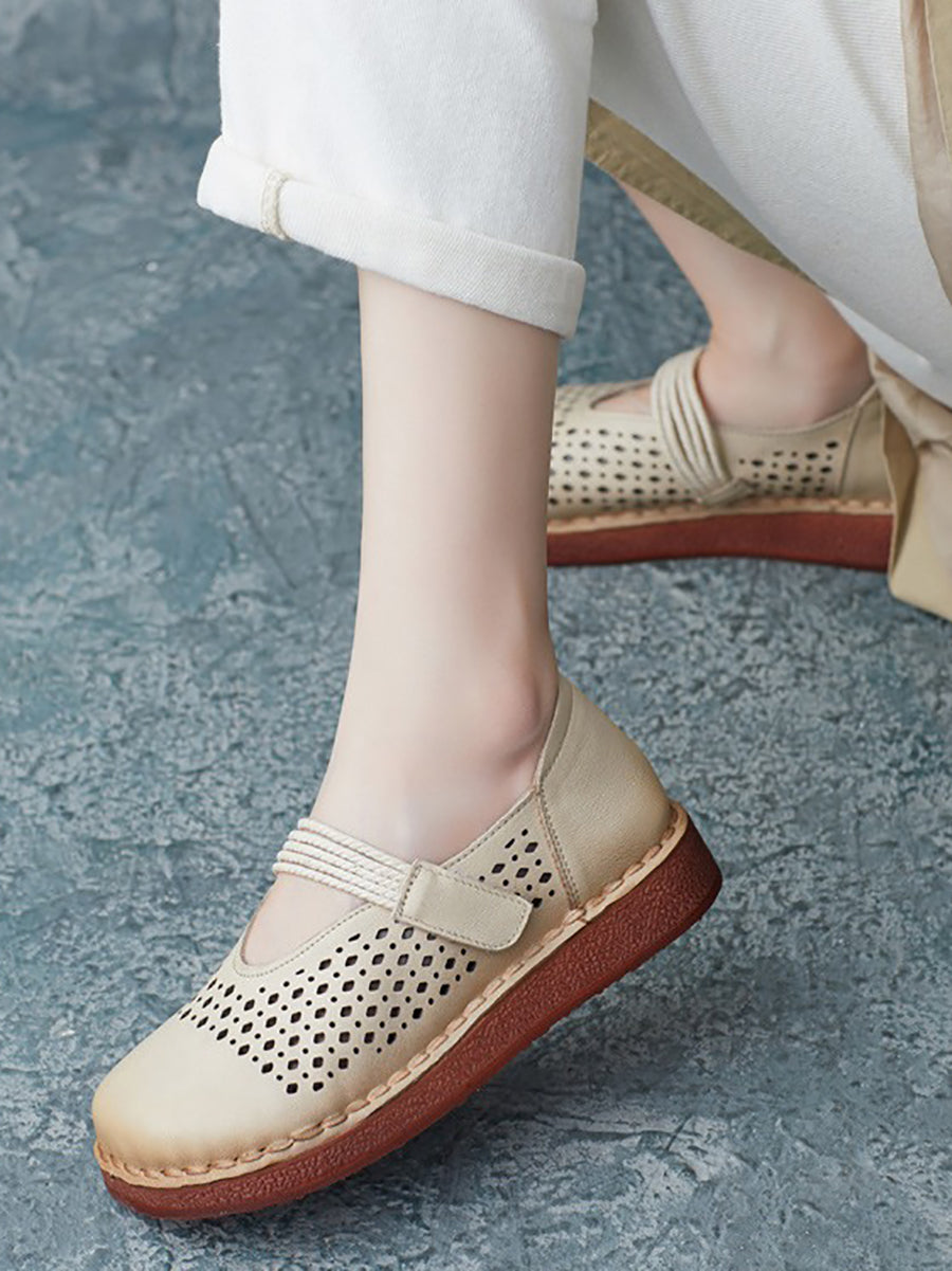 Summer Leather Cutout Flat Shoes Ui1016