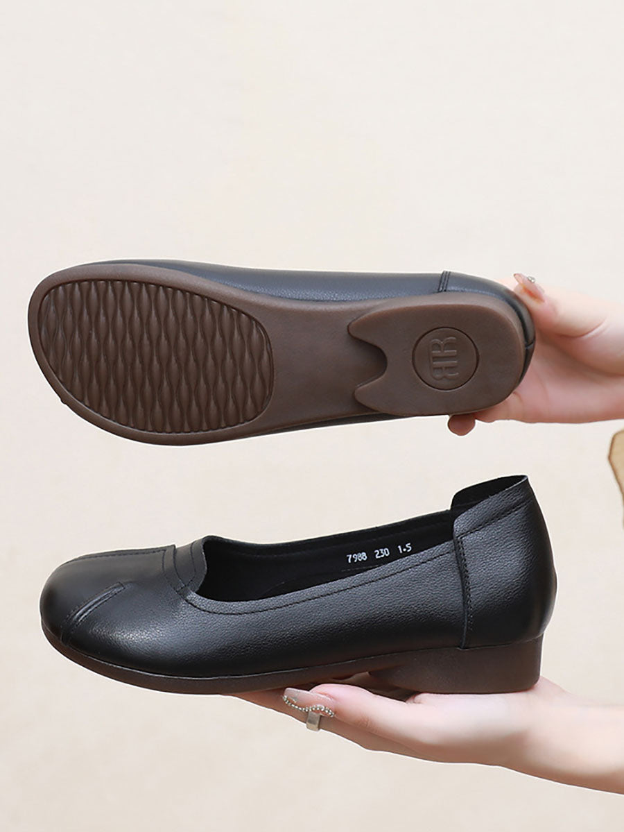 Summer Commute Leather Spliced Low Heel Shoes As1006