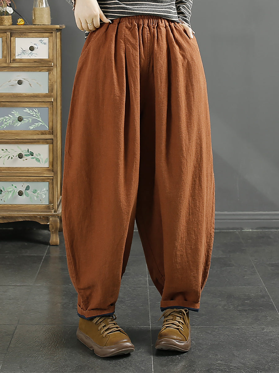 Autumn 100%linen Pure Color Harem Pants At1072