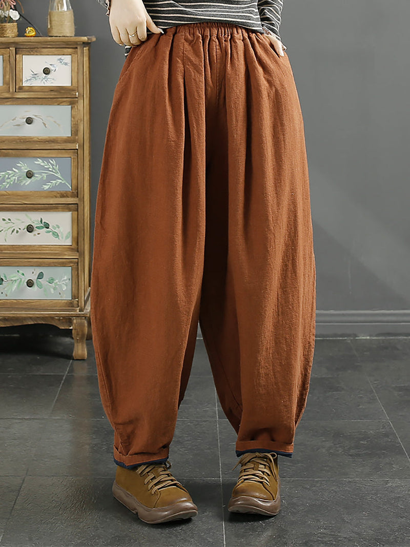 Autumn 100%linen Pure Color Harem Pants At1072