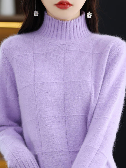 Autumn Half Turtleneck Plaid 100%wool Sweater Qu031