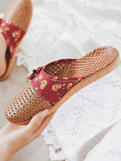 Summer Bamboo Weaving Spliced Slippers Fg1022