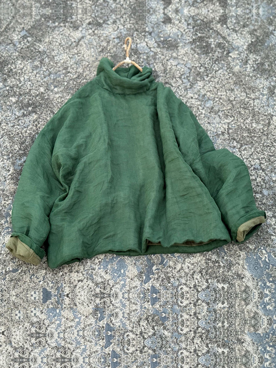 Autumn Turtleneck Ramie Padded Coat Qm029