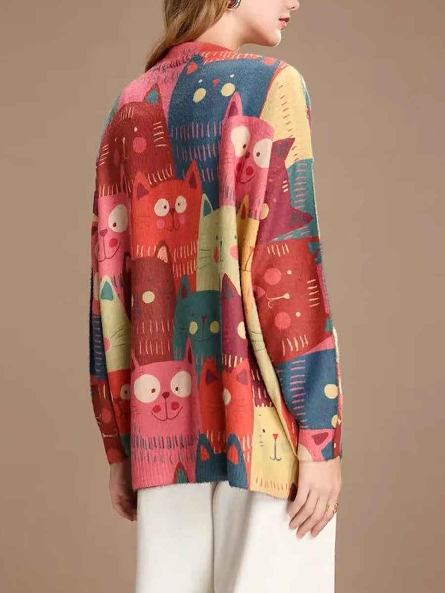 Spring Cat Knitted Cardigan Sweater Pa1005