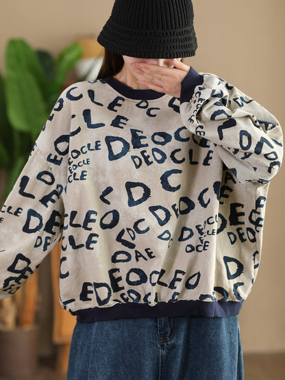 Winter Letter Print O-neck Colorblock Sweatshirt At1004