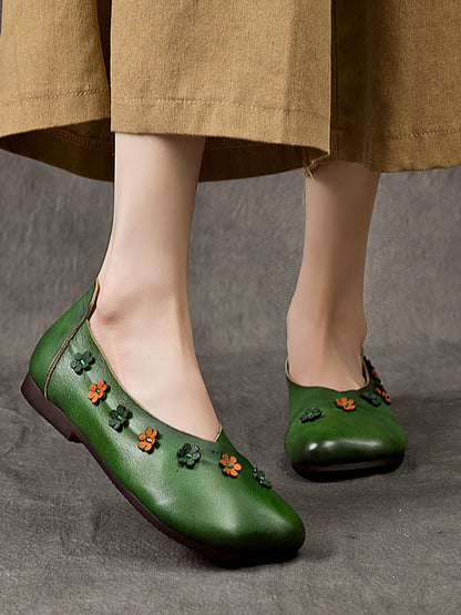 Summer Leather Flower Spliced Flat Shoes Sc1012